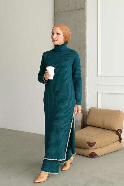 GİYSİ DÜNYASI 57 Triko Fabric Slit Chain Stitched Dress Pants 2-Piece Set