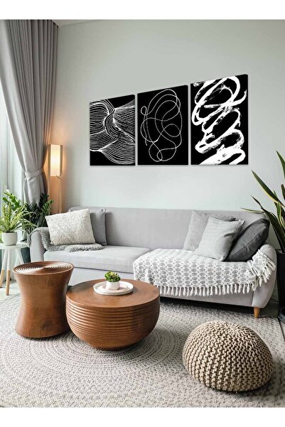 LOWHA Set of 3 Canvas Wall Art Stretched Over Wooden Frame with Abstract Design