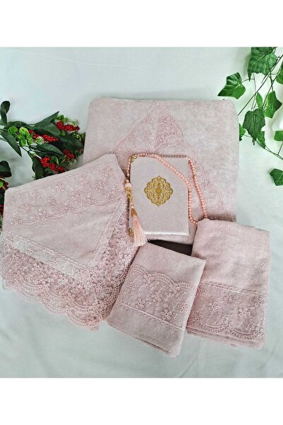 hira tasarım Velvet Prayer Rug Set 6 Pieces Laced Bridal Bundle Set Dowry Gift Prayer Rug Set