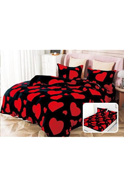 FIONNA.RO Lenjerie Cocolino 4 Piese Cu Elastic - Negru Cu Inimi Rosii