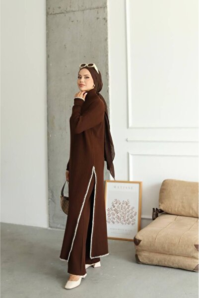 GİYSİ DÜNYASI 57 Triko Fabric Slit Chain Stitched Dress Pants 2-Piece Set