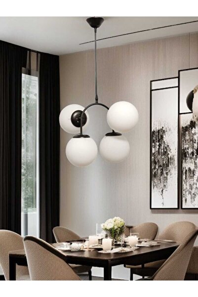 BSA LIGHTING MORGAN 4'LÜ SİYAH MODERN AVİZE (BEYAZ CAMLI)