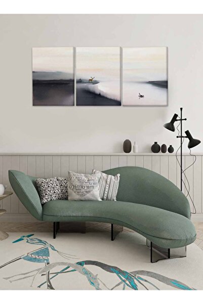 LOWHA Set of 3 Canvas Wall Art Stretched Over Wooden Frame with Reindeer on S...