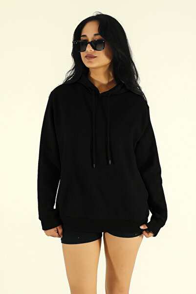 EydaMoon Hanorac negru de iarnă pentru femei, din bumbac, cu fleece în interi...