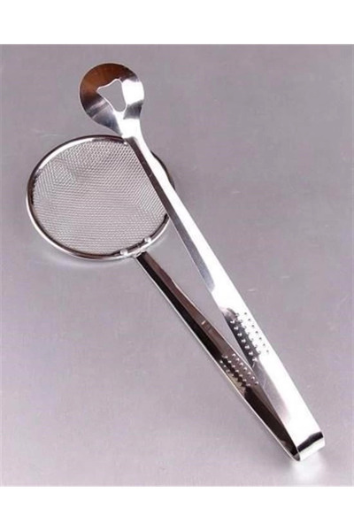 renklime Multi-Purpose Stainless Metal Boiling and Frying Tongs with Strainer