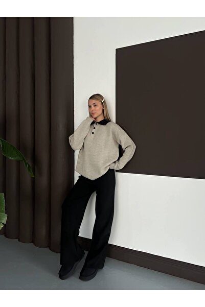 GİYSİ DÜNYASI 57 Triko Kumaş Kazak Pantalon Farkli Renk Kombi̇neli̇ 2 Li̇ Taki̇t