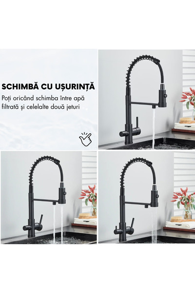 narvara 3-way Kitchen Faucet — Filtered Water Outlet, Pull-Out Spray, 3 Modes, Ceramic Cartridge,