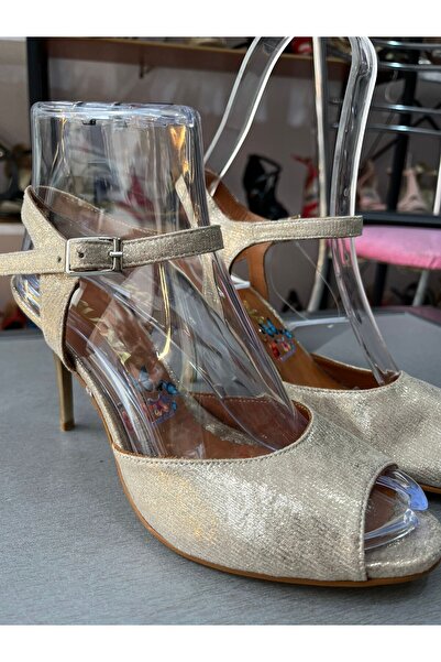 bitangosu Champagne Shiny Open Toe, Single Strap Scarf Model 8.5 cm 13 Pontjurdan Tango, Dance and Evening Dress Shoes