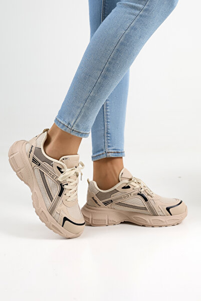 Encool Women's Beige High Sole Sneaker |   Casual and Stylish Sneaker Models for Everyday Wear