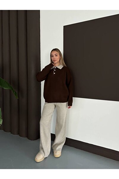 GİYSİ DÜNYASI 57 Triko Kumaş Kazak Pantalon Farkli Renk Kombi̇neli̇ 2 Li̇ Taki̇t