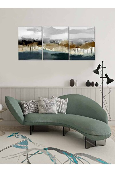 LOWHA مجموعة من 3 لوحات فنية جدارية من القماش مشدودة على إطار خشبي بتصميم تجريدي