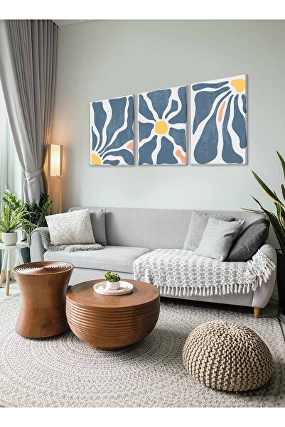 LOWHA Set of 3 Canvas Wall Art Stretched Over Wooden Frame with Feather Abstract Design