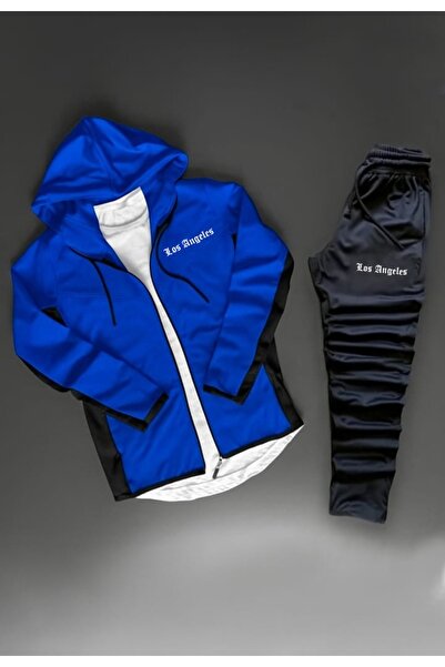 NOFLEN Men's Los Angeles Printed Zipper Pocket Scuba Tracksuit Set