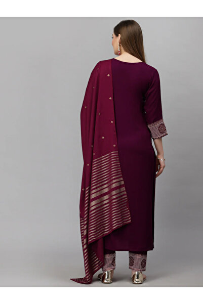MYSMAR Maroon Cotton Salwar Kameez Dupatta - ALV1420 | Maroon