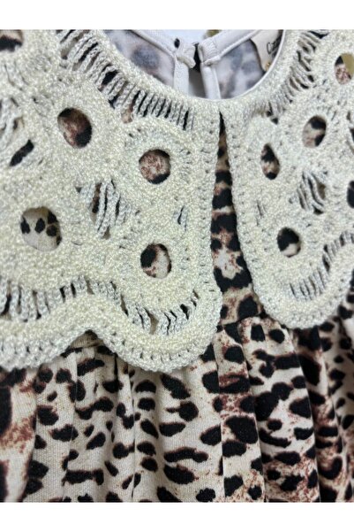 OZZY KİDS Girl's Collared Leopard Patterned Dress