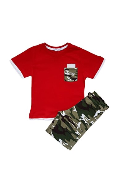 ACAR Set baieti 2 piese din bumbac 100%, model army, Rosu/ Verde