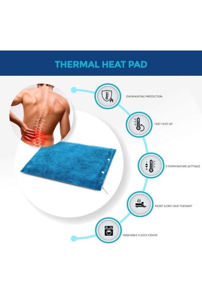 Luxis Electric Heating Pillow, 60W, 3 Temperature Levels, Overheat Protection, Washable Cover, Blue