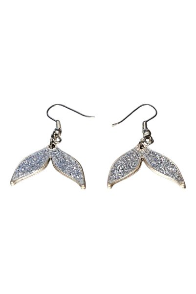 Pawnest Handmade Silvery Silver Colored Epoxy Tail Earrings, Handmade