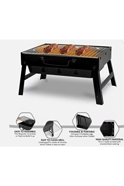 HOME AURAA شواية فحم محمولة باللون الأسود 23.5 × 43 × 30 سم