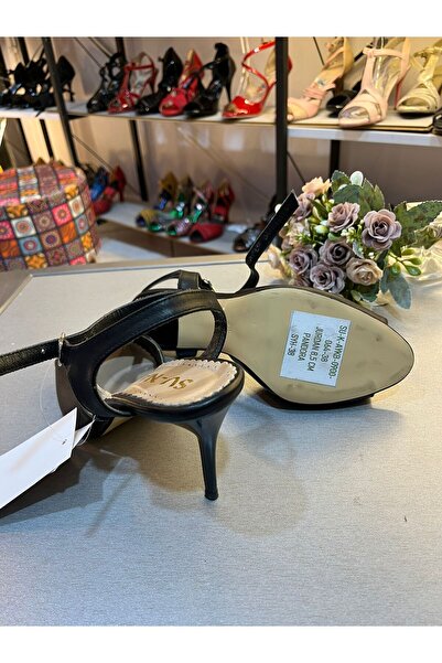 SUNA Black Leather Open Toe Single Strap Model 8.5 cm 13 Points Jurdan Tango, Dance and Evening Dress Shoes