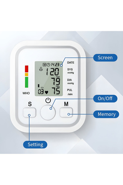 esimplu Arm Blood Pressure Monitor, LED Display, Voice Audio, 90 Memory Sets for Two People, with Batteries