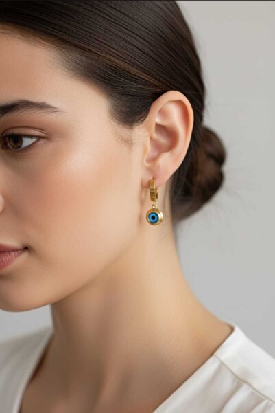 SONES Gold Steel Earrings with Evil Eye Beads