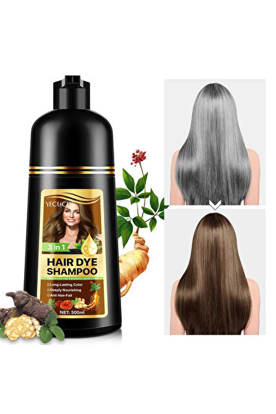 YECUCE Șampon pentru părul șaten închis, acoperire și regenerare a părului alb 3 în 1, #5 Cafea închisă, 500 ml