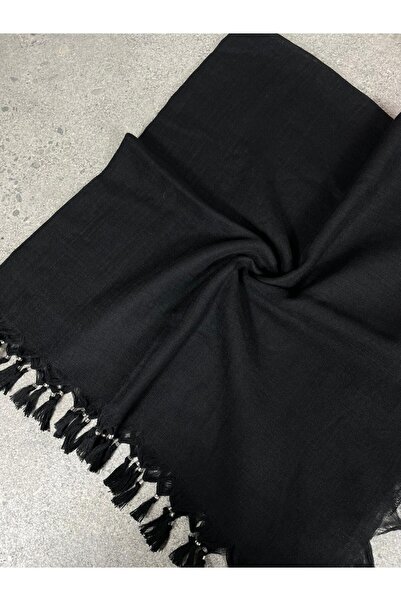 Sobe Hediyelik Black Writing Scarf – Tassel Edged, Cotton Fabric