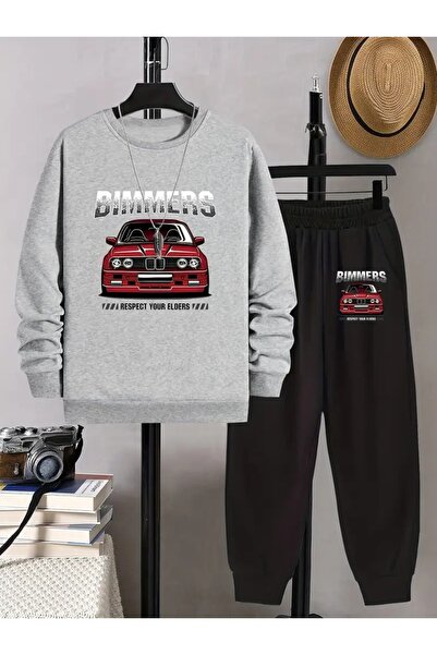 Massgai Unisex Bimmers Car Respect Printed Cotton Crew Neck Top and Bottom Tracksuit Set