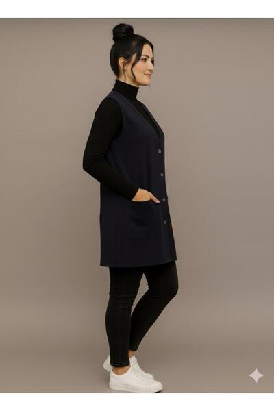 BAGİSTA BUTİK Comfortable Fit Buttoned Pocket Detail Long Vest Stylish and Easy to Match