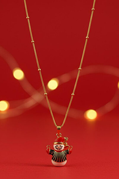Jaida Moda Women's Snowman Figured Ball Detailed Chain Steel Christmas Necklace