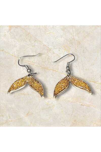 Pawnest Handmade Gold Gold Glittery Epoxy Tail Earrings, Handmade