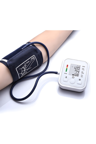 esimplu Arm Blood Pressure Monitor, LED Display, Voice Audio, 90 Memory Sets for Two People, with Batteries