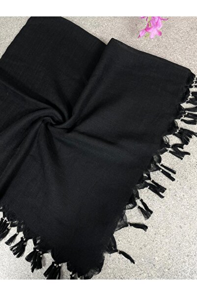 Sobe Hediyelik Black Writing Scarf – Tassel Edged, Cotton Fabric