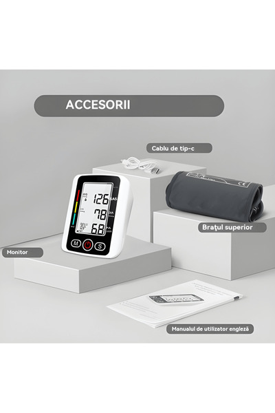 esimplu Arm Blood Pressure Monitor, LED Display, Voice Audio, 90 Memory Sets for Two People, with Batteries