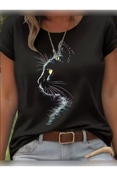 TİMİSİVA Tricou unisex supradimensionat pisică 7 B cu imprimeu B guler rotund...