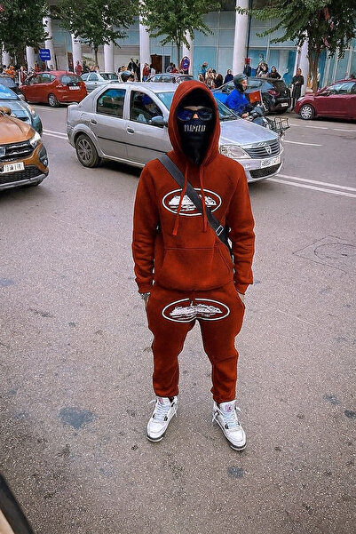 CLASSY.MODA Unisex 3 Thread K Hooded Kangaroo Pocket Sweatshirt and Sweatpants Set Large Logo Printed