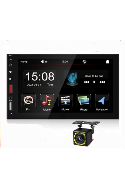 Smart مشغل راديو ستيريو للسيارة عالي الدقة 2Din مقاس 7 بوصات، وكاميرا خلفية، ومنفذ USB، وبطاقة SD، وراديو FM