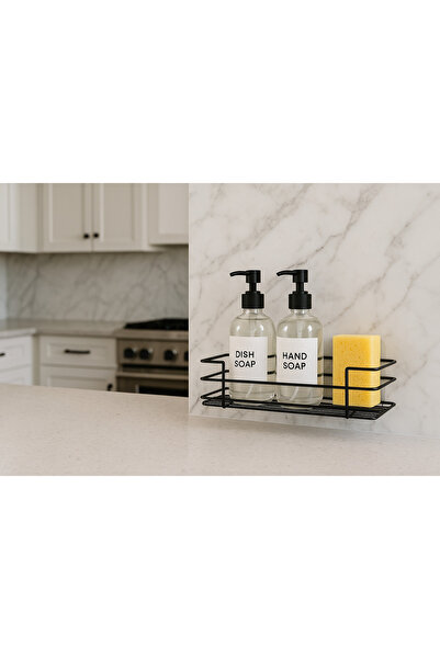 yodis Delmeye Son Yapışkanlı Mutfak Rafı Mutfak Düzenleyici Siyah Organizer Yapışkanlı Raf