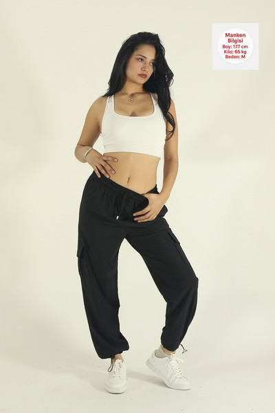 EydaMoon Women's Black Baggy Cut Parachute Fabric Leg Clip Oversized Pants