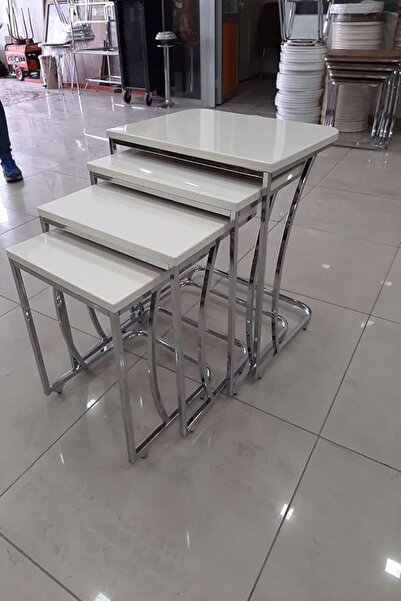 Cetking Dinç Metal Sehpa Tekerlekli C Sehpa Krom, Dörtlü, Zigon Sehpa, Servis...