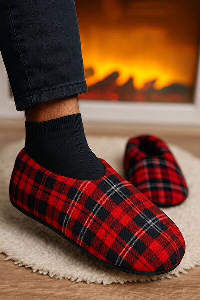 Lurji Ανδρικά μαλακά βαμβακερά κόκκινα χριστουγεννιάτικα δώρο μποτάκια για το σπίτι με αντιολισθητική σόλα