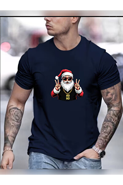 TİMİSİVA Unisex Oversize NOEL Baskılı Bisiklet Yaka Kısa Kollu SİYAH T-shirt