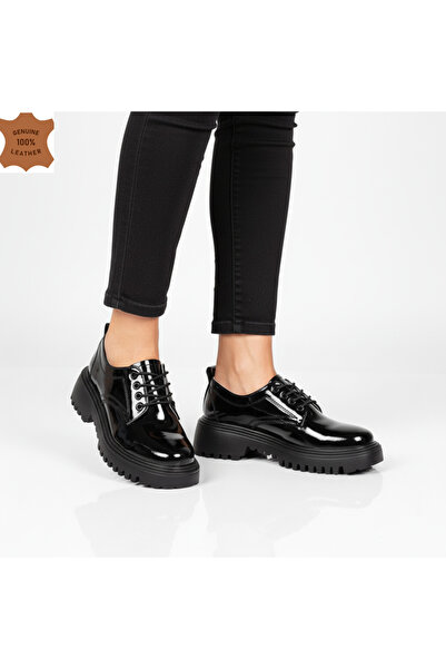 ANGEL BLUE Pantofi casual dama piele naturala lucioasa negri cu captuseala na...