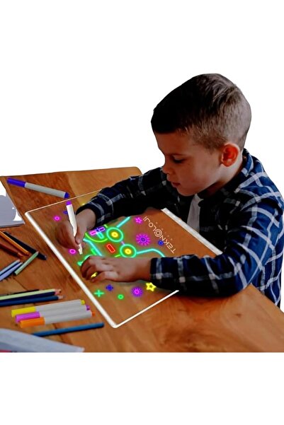 Genel Markalar Çizim Tahtası Led Işıklı 20X30 CM 7 Kalem ve Stant Hediyeli Neon Işıklı Eğitici Not Tahtası