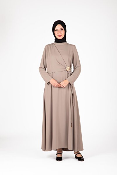 Beyza Φόρεμα σε χρώμα βιζόν με αγκράφα μπροστά 9427