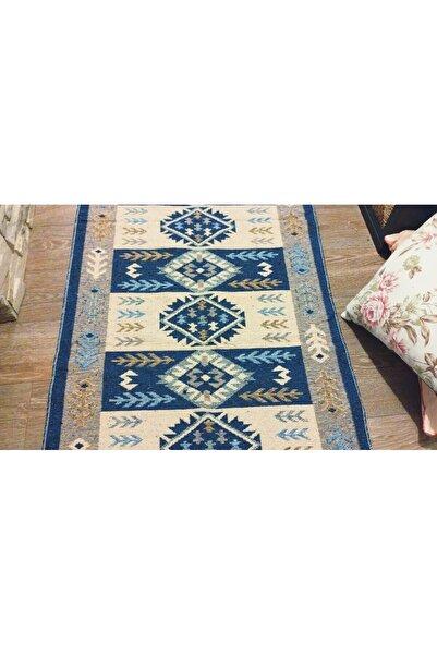 OEM Traditional woven rug, double-sided, size 80 x 200 cm, blue and cream 002