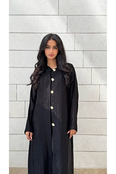 AYA عباية سوداء مع بليزر وقماش مطوي
