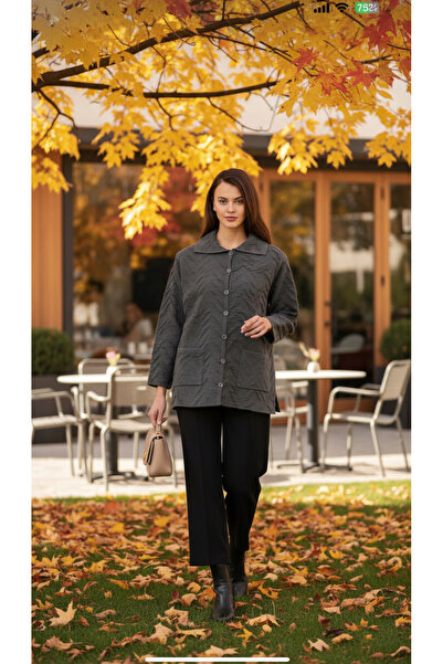 Uludağ Triko Embossed Patterned Knitwear Cardigan Smoke +Shawl Gift