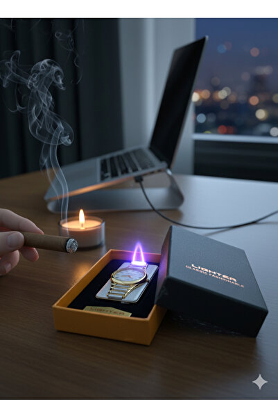 NO BRAND Şık ve Fonksiyonel: Lüks USB Şarjlı Saat Çakmak | Plasma Alevsiz Metal Çakmak Kol Saati